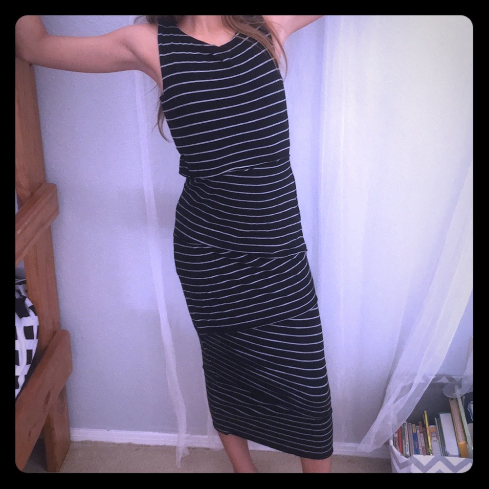 Long black dress with white stripes